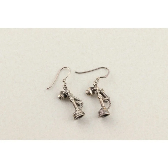 Vintage Phone Earrings Sterling Silver Dangle Drop Earrings - Picture 8 of 8